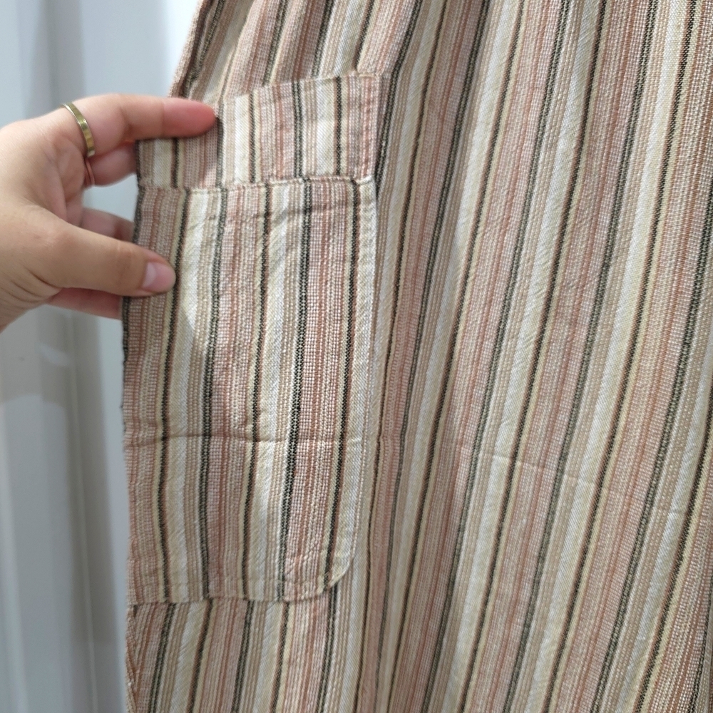 Ladies Striped Linen Blend Tan Women's Shorts, Elastic Drawstring Waist, XL - Picture 11 of 12